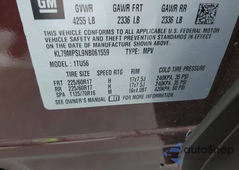 2022 Chevrolet Trailblazer Fwd Lt from USA, damaged, VIN KL79MPSL9NB061559